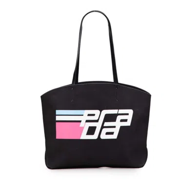 Pre-owned Prada Canvas Leather Handbag Tote Bag () In Black