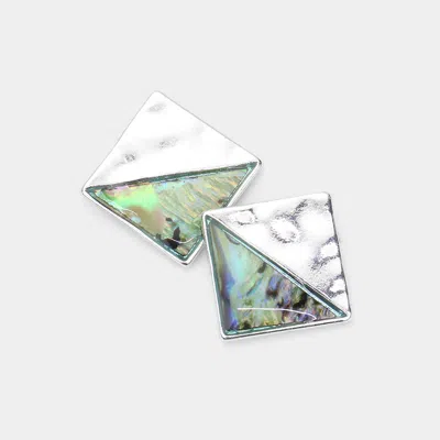 Fashnzfab Abalone Accented Hammered Metal Square Stud Earrings In Multi