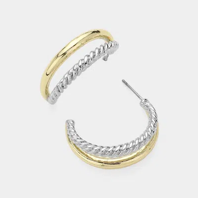 Fashnzfab 14k Gold Plated Two Tone Split Hoop Earrings In Gold