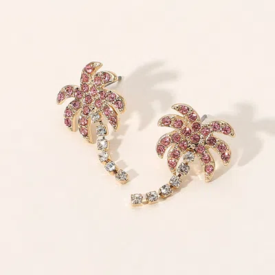 Fashnzfab Stone Paved Palm Tree Earrings In Gold