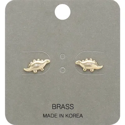 Fashnzfab Brass Metal Dinosaur Stud Earrings In Gold