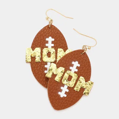 Fashnzfab Mom Message Faux Leather Football Dangle Earrings In Gold