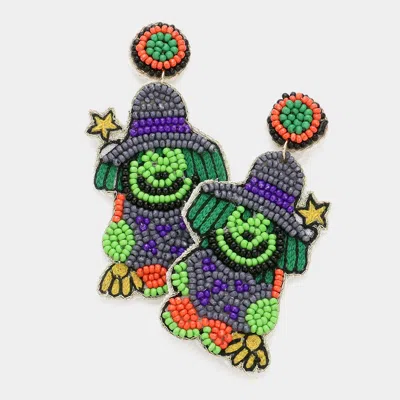 Fashnzfab Felt Back Seed Beaded Frankenstein Witch Dangle Earrings In Multi