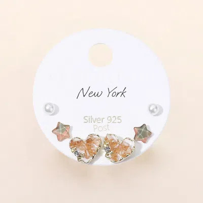 Fashnzfab Secret Box_925 Sterling Silver Post Heart Stone Star Pearl 3 Pairs Stud Earring Set In Multi