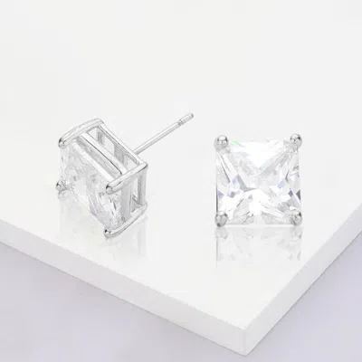 Fashnzfab White Gold Dipped 8mm Square Cz Stone Stud Earrings In White