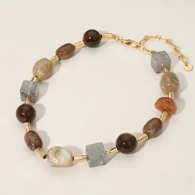 Fashnzfab Chunky Geometric Marbled Beaded Necklace In Brown