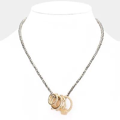 Fashnzfab Geometric Open Metal Pendant Faceted Beaded Necklace In White