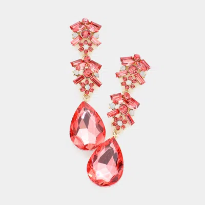 Fashnzfab Chunky Pear Crystal Floral Evening Drop Earrings In Pink