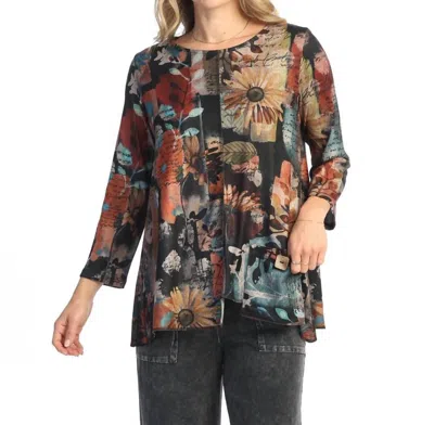 Jess & Jane Lisa French Brushed Knit Top In Black Multi In Animal Print