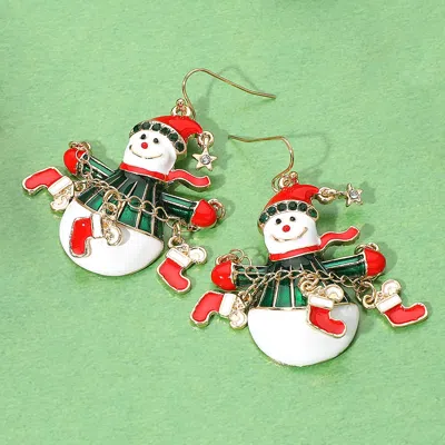 Fashnzfab Whimsical Christmas Socks Snowman Dangle Earrings In Metallic