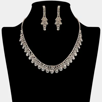 Fashnzfab Round Stone Tip Rhinestone Paved Collar Necklace In Metallic