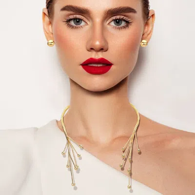 Fashnzfab Metal Ball Tip Tassel Twisted Open Choker Necklace In Gold