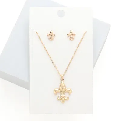 Fashnzfab Metal Fleur De Lis Pendant Necklace In Gold