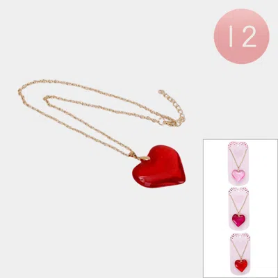 Fashnzfab 12pcs - Heart Pendant Necklaces In Red