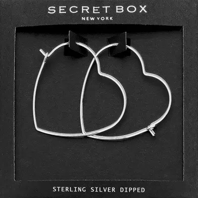 Fashnzfab Secret Box_sterling Silver Dipped Heart Hoop Earrings In Silver