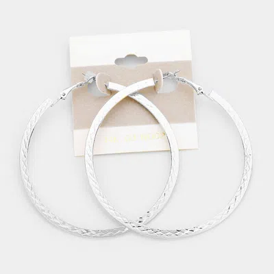 Fashnzfab 14k White Gold Filled Textured Hoop Earrings In White
