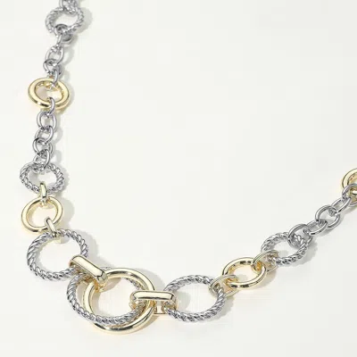 Fashnzfab 14k Gold Plated Two Tone Textured Ring Link Chunky Chain Necklace In Multi