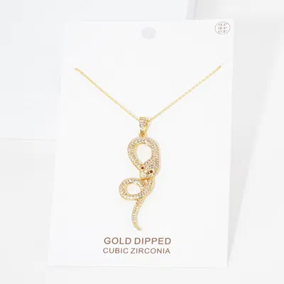 Fashnzfab Gold Dipped Cz Snake Pendant Necklace In Brown