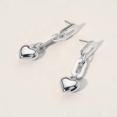 Fashnzfab Metal Paperclip Link Dropdown Puffy Heart Dangle Earrings In White