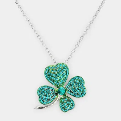 Fashnzfab St. Patrick's Day Stone Embellished Clover Pendant Necklace In Green