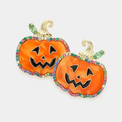 Fashnzfab Stone Embellished Pumpkin Earrings In Burgundy