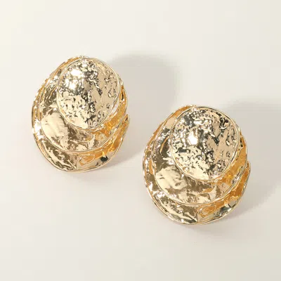 Fashnzfab Textured Metal Oval Clip On Earrings 1.3" X 1.75" In Gold