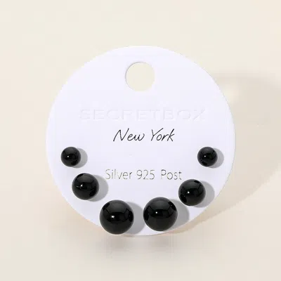 Fashnzfab Secret Box_3 Pairs Pearl Stud Earrings Set In Black