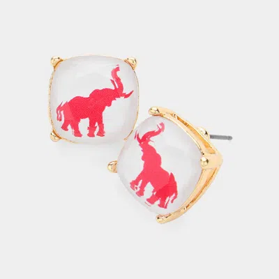 Fashnzfab Elephant Printed Cushion Square Stud Earrings In White
