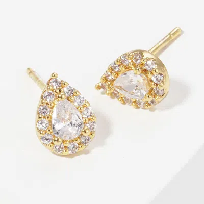 Fashnzfab Gold Dipped Teardrop Cz Stone Cluster Mini Stud Earrings In Gold