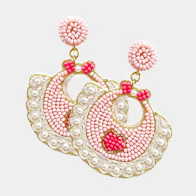 Fashnzfab Felt Back Pearl Beaded Baby Bib Dangle Earrings In Brown