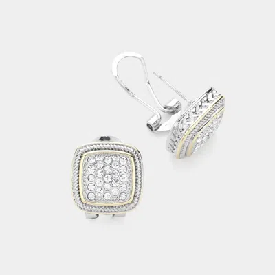 Fashnzfab 14k Gold Plated Cz Stone Paved Square Earrings In White