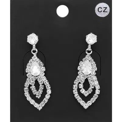 Fashnzfab Cz Teardrop Stone Pointed Rhinestone Paved Evening Earrings In Metallic