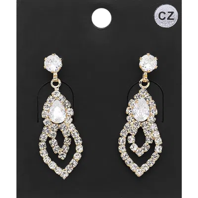 Fashnzfab Cz Teardrop Stone Pointed Rhinestone Paved Evening Earrings In Gold