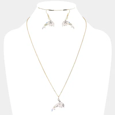 Fashnzfab Patterned Dolphin Pendant Necklace In Metallic