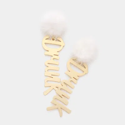 Fashnzfab Pom Pom Metal Drunk Message Link Dangle Earrings In Gold