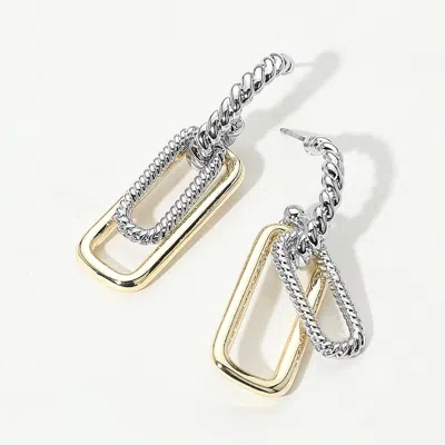 Fashnzfab 14k Gold Plated Two Tone Textured Link Drop Earrings In Metallic