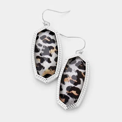 Fashnzfab Leopard Hexagon Stone Dangle Earrings In Multi