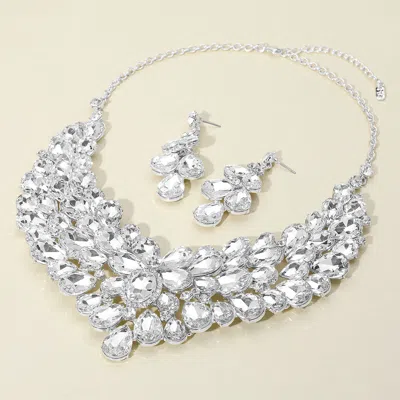 Fashnzfab Teardrop Stone Cluster Statement Evening Necklace In Metallic