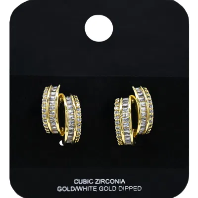 Fashnzfab Gold Dipped Cz Stone Double Row Mini Half Hoop Earrings In Gold