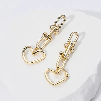 Fashnzfab 14k Gold Plated Industrial Chain Open Heart Link Drop Earrings In Gold