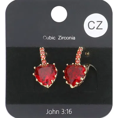 Fashnzfab Cz Heart Evening Huggie Earrings In Red