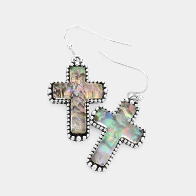 Fashnzfab Bubble Trimmed Abalone Cross Dangle Earrings In Multi