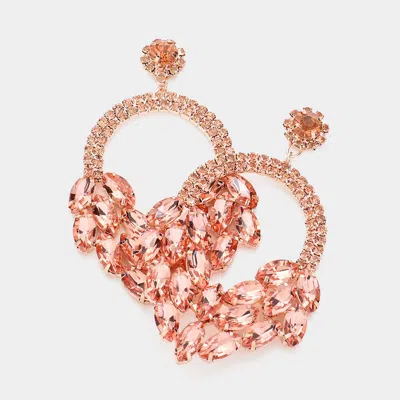 Fashnzfab Open Circle Marquise Stone Cluster Evening Earrings In Pink