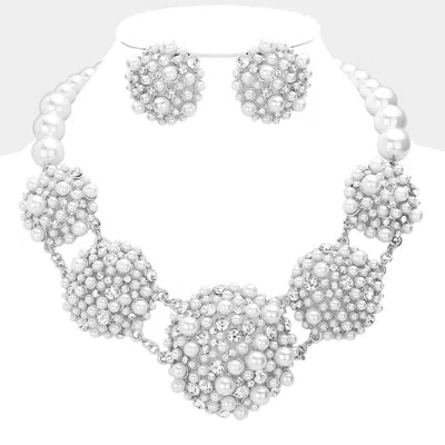 Fashnzfab Crystal Pearl Bubble Cluster Necklace In Metallic