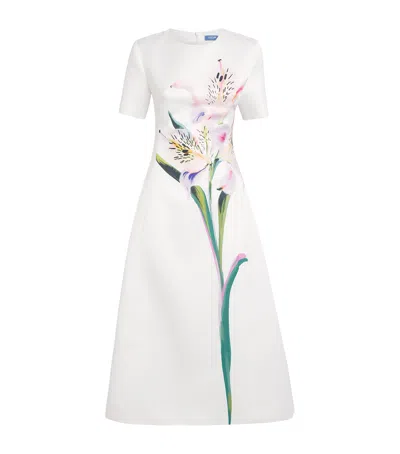 Leo Lin Satin Floral Caroline Midi Dress In White