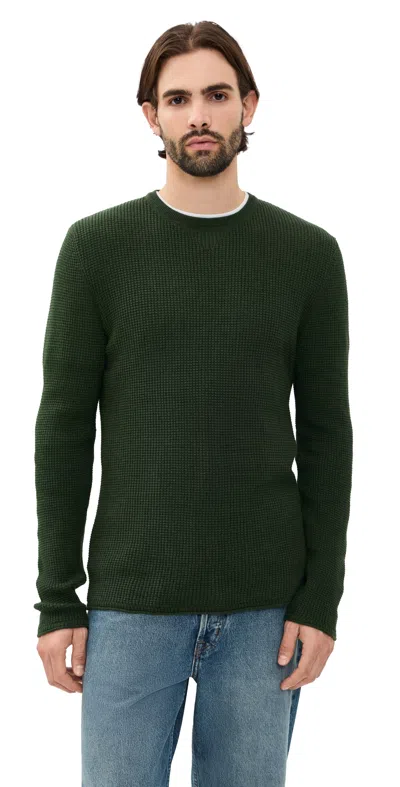 Billy Reid Mini Waffle Crew Neck Rosin In Green