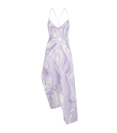 Pucci Silk Marmo Midi Dress In Purple