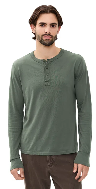 Save Khaki Long Sleeve Supima Jersey Henley Basil In Green