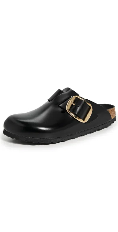 Birkenstock Black Slip-on Sandals With Gold-tone Buckle In Black