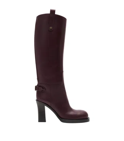 Burberry Cavalier 85 Leather Knee-high Boots In Burgundy